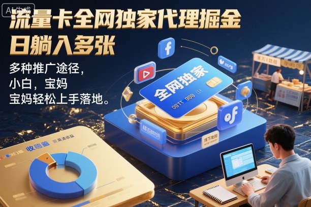 流量卡全网独家代理掘金，日躺入多张，多种推广途径，小白，宝妈轻松上手落地-小优资源网