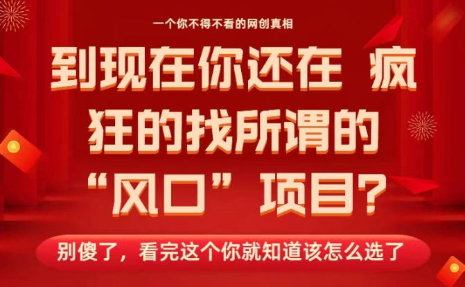 马上26年了，你还在找所谓的风口项目？别傻了，看完这个你全都懂了！【揭秘】-小优资源网