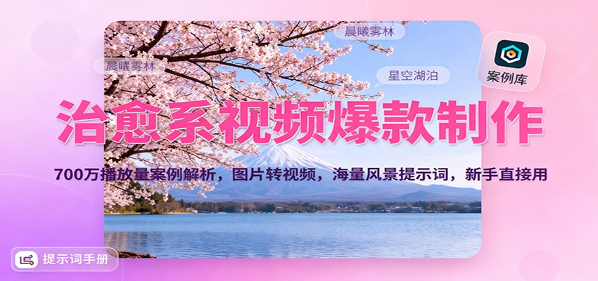 治愈系视频爆款制作，700万播放量案例解析，图片转视频，海量风景提示词，新手直接用-小优资源网