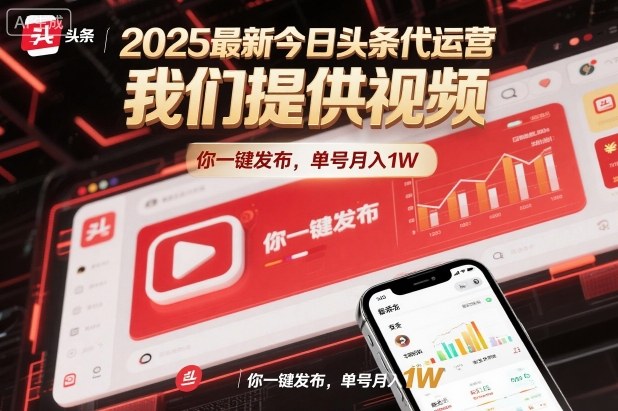 2025最新今日头条代运营，我们提供视频，你一键发布，单号月入1W【揭秘】-小优资源网