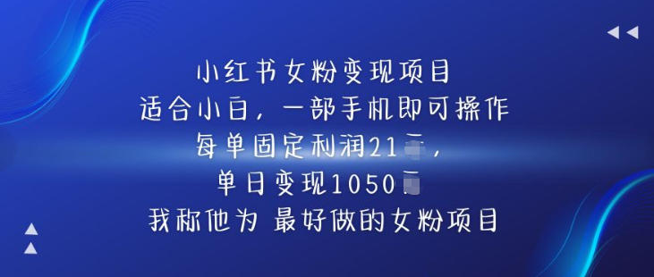 小红书女粉变现项目，单日变现1k+，最好做的女粉项目-小优资源网