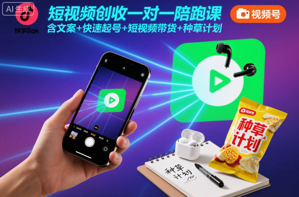 短视频创收一对一陪跑课，含文案+快速起号+短视频带货+种草计划-小优资源网