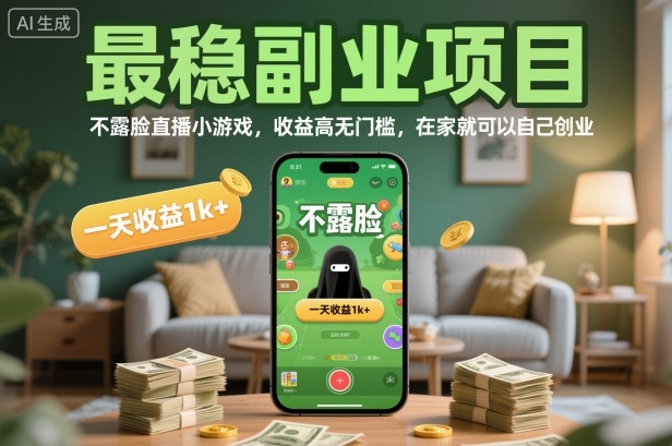 最稳副业项目，不露脸直播小游戏，收益高无门槛，一天收益1k+，在家就可以自己创业【揭秘】-小优资源网