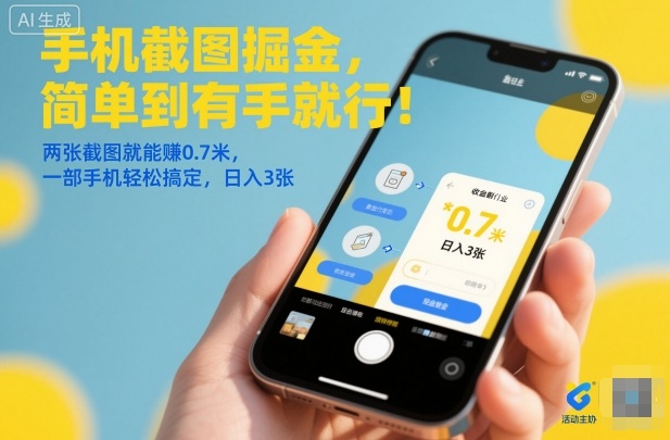手机截图掘金，简单到有手就行！两张截图就能賺0.7米，一部手机轻松搞定，日入3张【揭秘】-小优资源网