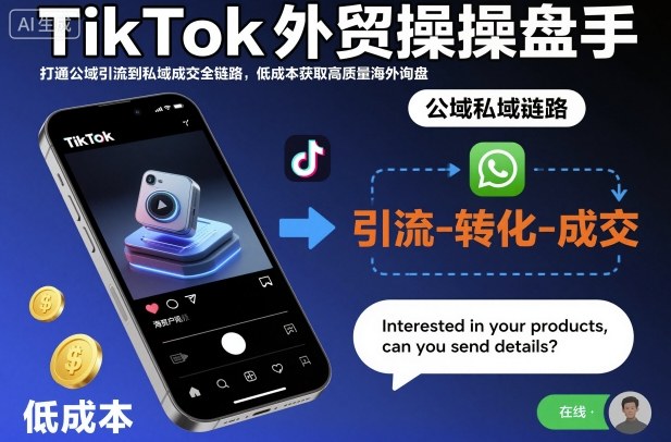 TikTok外贸操盘手，打通公域引流到私域成交全链路，低成本获取高质量海外询盘-小优资源网