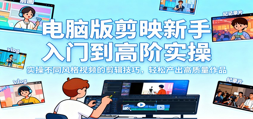 电脑版剪映新手入门到高阶实操，实操不同风格视频的剪辑技巧，轻松产出高质量作品-小优资源网