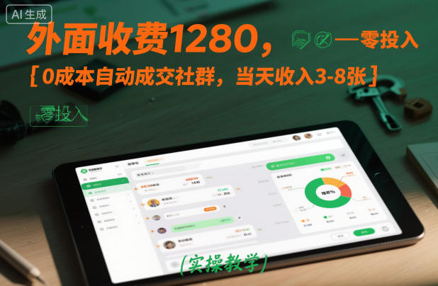 外面收费1280，0成本自动成交社群，当天收入3-8张【实操教学】-小优资源网