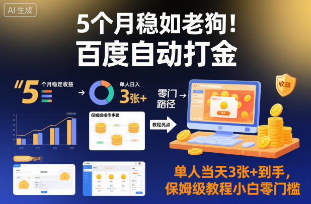 5个月稳如老狗！百度自动打金，单人当天3张+到手，保姆级教程小白零门槛【揭秘】-小优资源网