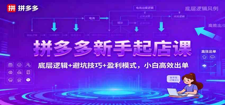 拼多多新手起店课：底层逻辑+避坑技巧+盈利模式，小白高效出单-小优资源网