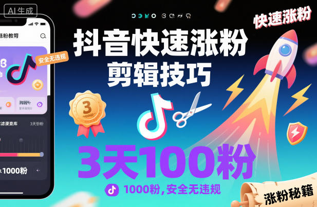 抖音快速涨粉剪辑技巧，3天1000粉，安全无违规-小优资源网