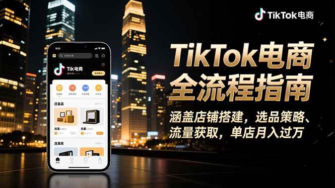 （16524期）TikTok电商全流程指南，涵盖店铺搭建、选品策略、流量获取，单店月入过万-小优资源网