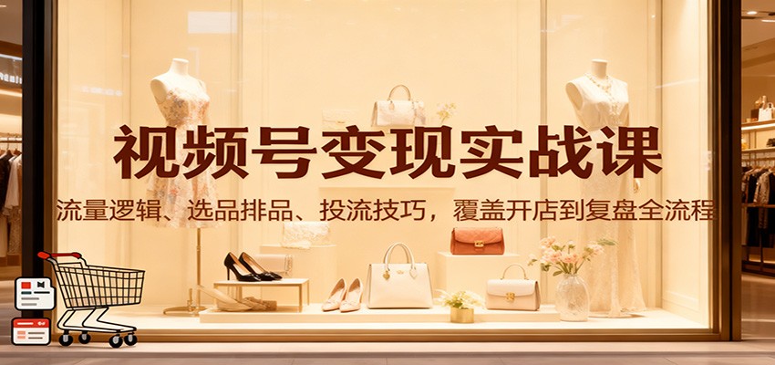 视频号变现实战课：流量逻辑、选品排品、投流技巧，覆盖开店到复盘全流程-小优资源网
