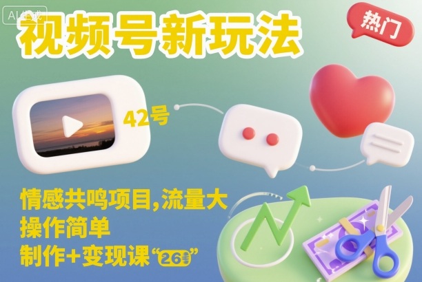 视频号新玩法，情感共鸣项目，流量大，操作简单，制作+变现课-小优资源网