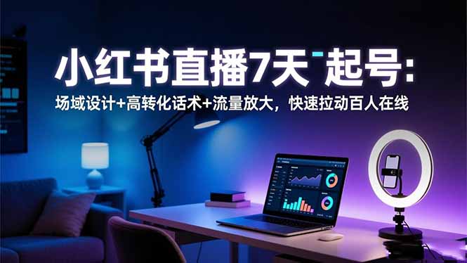 小红书直播7天起号:场域设计+高转化话术+流量放大,快速拉动百人在线-小优资源网