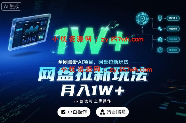全网最新AI项目，网盘拉新玩法，小白也可上手操作，月入1W+【揭秘】-小优资源网