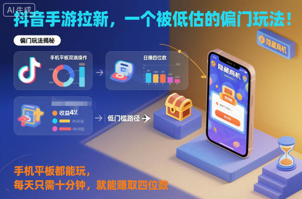 抖音手游拉新，一个被低估的偏门玩法！手机平板都能玩，每天只需十分钟，就能賺取四位数【揭秘】-小优资源网