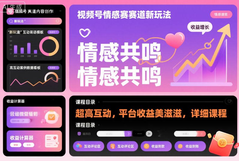 视频号情感赛道新玩法，超高互动，平台收益美滋滋，详细课程-小优资源网