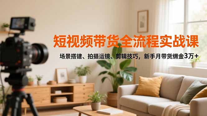 短视频带货全流程实战课，场景搭建、拍摄运镜、剪辑技巧，新手月带货佣金3万+-小优资源网