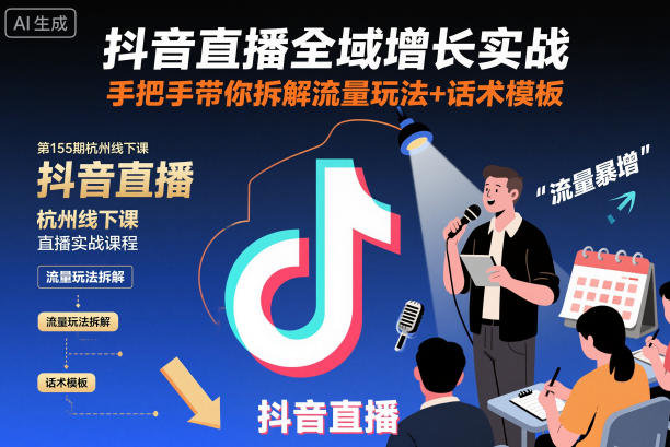 抖音直播全域增长实战第155期杭州线下课，手把手带你拆解流量玩法+话术模板-小优资源网
