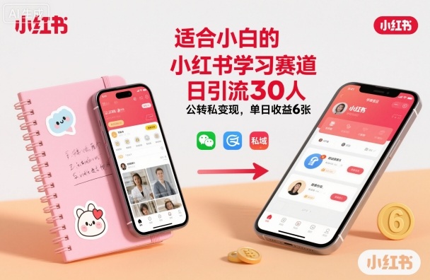 适合小白的小红书学习赛道，日引流30人，公转私变现，单日收益6张-小优资源网