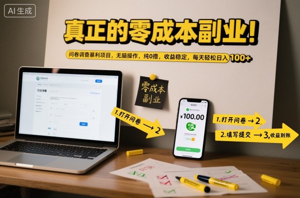 真正的零成本副业！问卷调查暴利项目，无脑操作，纯0撸，收益稳定，每天轻松日入100+【揭秘】-小优资源网