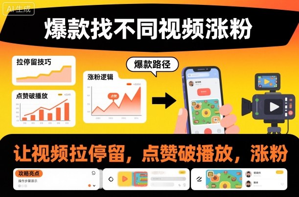 爆款找不同视频涨粉，让视频拉停留，实现点赞，破播放，涨粉-小优资源网