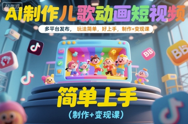 AI制作儿歌动画短视频，多平台发布，玩法简单，好上手，制作+变现课-小优资源网