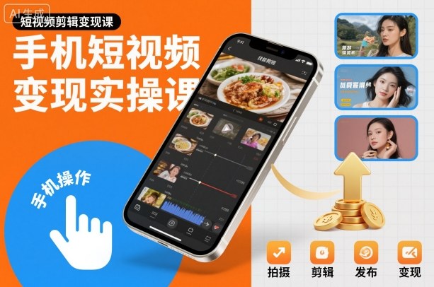 手机短视频变现实操课，短视频剪辑变现课-小优资源网