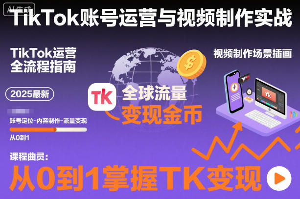 2025最新TikTok账号运营与视频制作实战全流程，从0到1掌握TK变现（含11月最新TK搬运技术）-小优资源网
