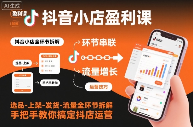 抖音小店盈利课-选品-上架-发货-流量全环节拆解，手把手教你搞定抖店运营-小优资源网