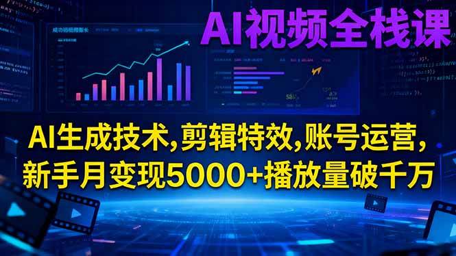 （16603期）AI视频全栈课:AI生成技术,剪辑特效,账号运营,新手月变现5000+播放量破千万-小优资源网