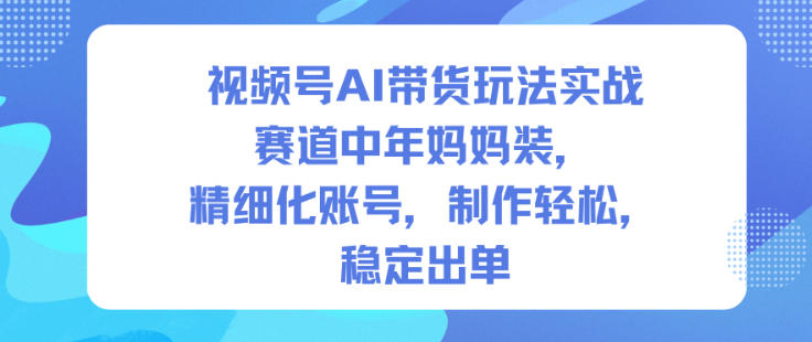 视频号AI带货玩法实战，赛道中年妈妈装，精细化账号，制作轻松，稳定出单-小优资源网
