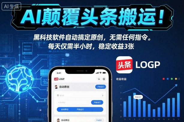 AI颠覆头条搬运！黑科技软件自动搞定原创，无需任何指令。每天仅需半小时，稳定收益3张【揭秘】-小优资源网