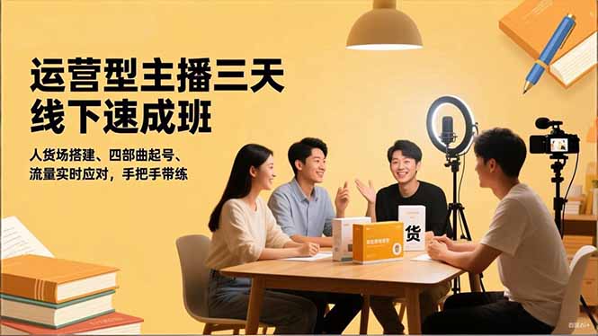 运营型主播三天线下班，人货场搭建,四部曲起号,流量实时应对，手把手带练-小优资源网