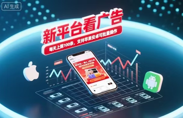 新台看广告，养好机一条5毛到5块，单机日入30到100，支持苹果安卓，可批量操作。-小优资源网