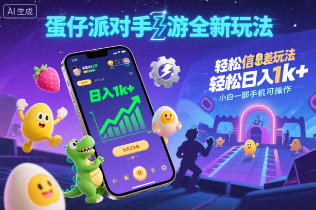 蛋仔派对手游全新玩法，轻松日入1k+，风口信息差玩法，当天见收益，小白一部手机可操作-小优资源网