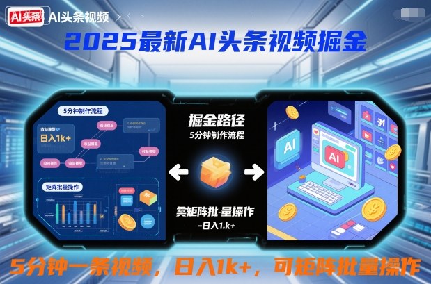2025最新AI头条视频掘金，5分钟一条视频，日入1k＋，可矩阵批量操作-小优资源网