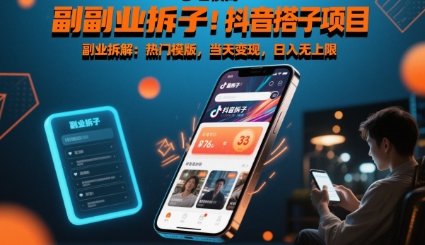 副业拆解：抖音搭子项目，热门模版，当天变现，日入无上限-小优资源网