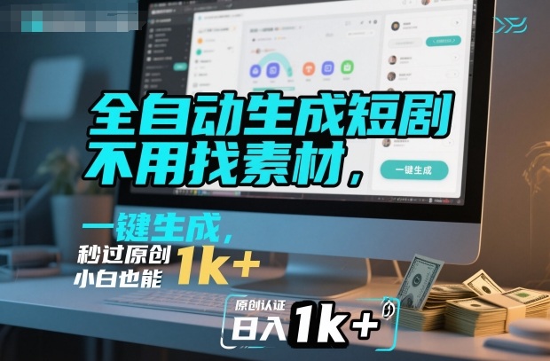 全自动生成短剧，不用找素材，不用剪辑，一键生成，秒过原创，小白也能轻松日入1k+【揭秘】-小优资源网
