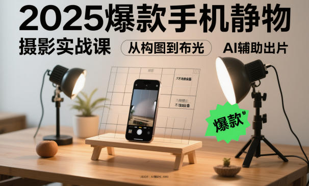 2025爆款手机静物摄影实战课，从构图到布光，不用贵设备，AI辅助出片-小优资源网