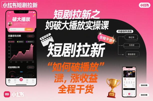 短剧拉新之小红书如何破大播放实操课，如何破播放，涨收益，全程干货-小优资源网
