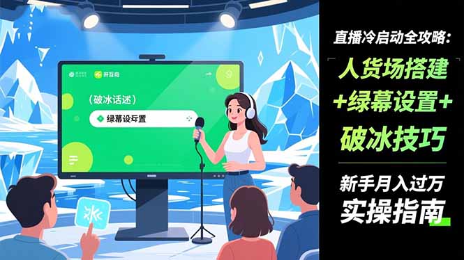 直播冷启动全攻略:人货场搭建+绿幕设置+破冰技巧，新手月入过万实操指南-小优资源网