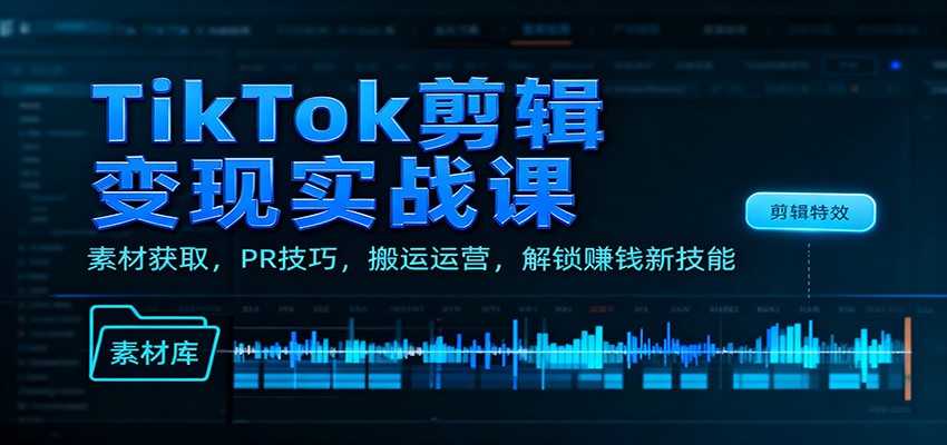 TikTok剪辑变现实战课：素材获取，PR技巧，搬运运营，解锁赚钱新技能-小优资源网